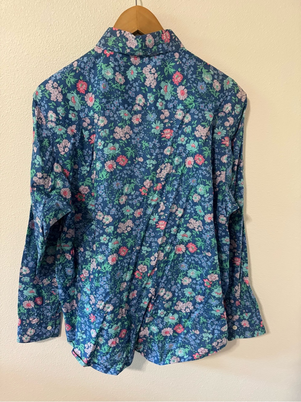 Vintage Liberty of London Floral Button Up Long Sleeve Blouse Blue Pink-14 US - Picture 2 of 9